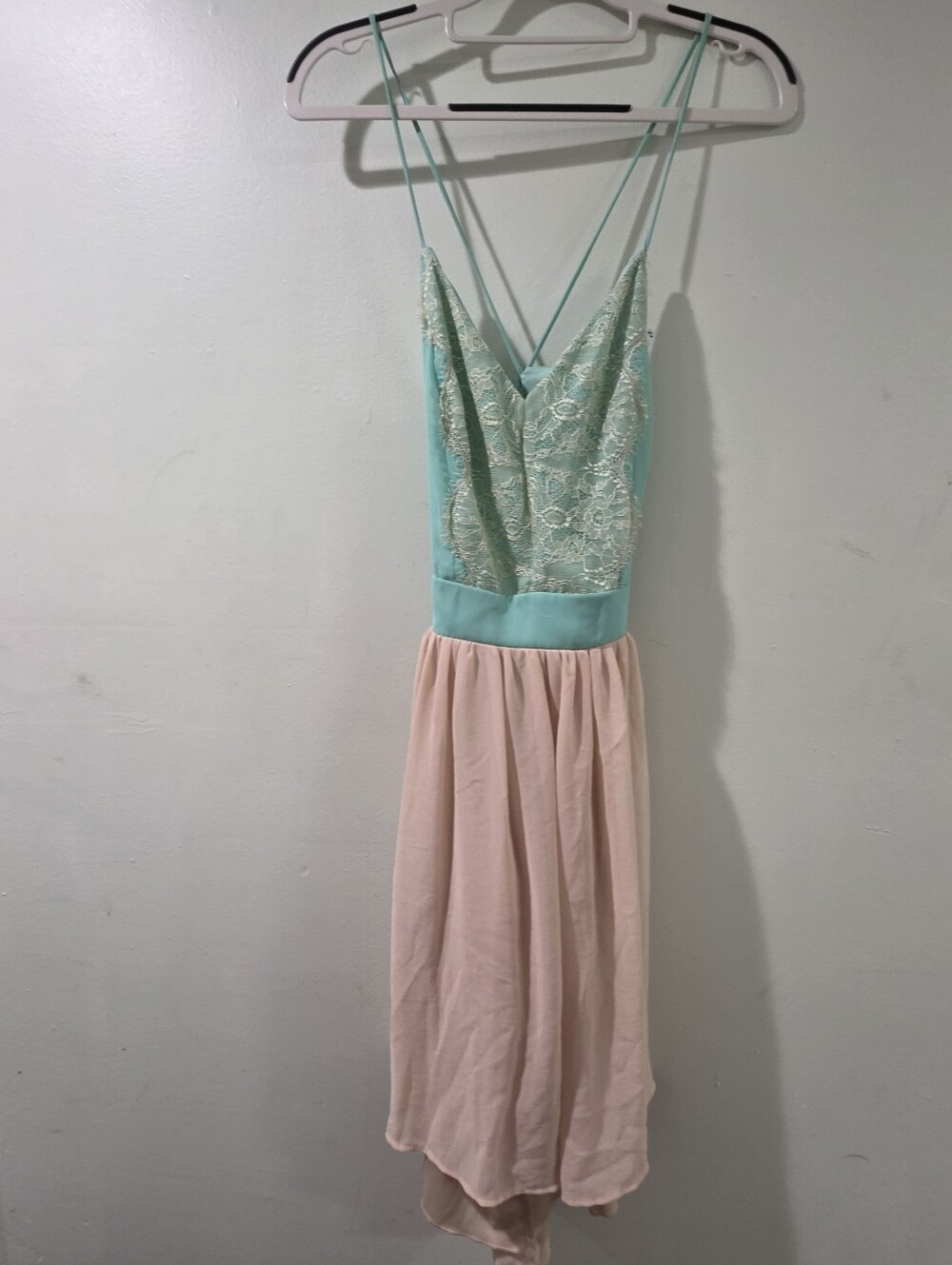 MYSTIC Mint Lace Bodice LAYERED Chiffon Dress BOHO flowy See Measurements. - Picture 2 of 11